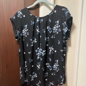 41 Hawthorn Black Blouse with Blue Floral Design